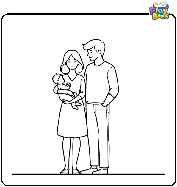Dad, Mom, And Baby Family Coloring Page