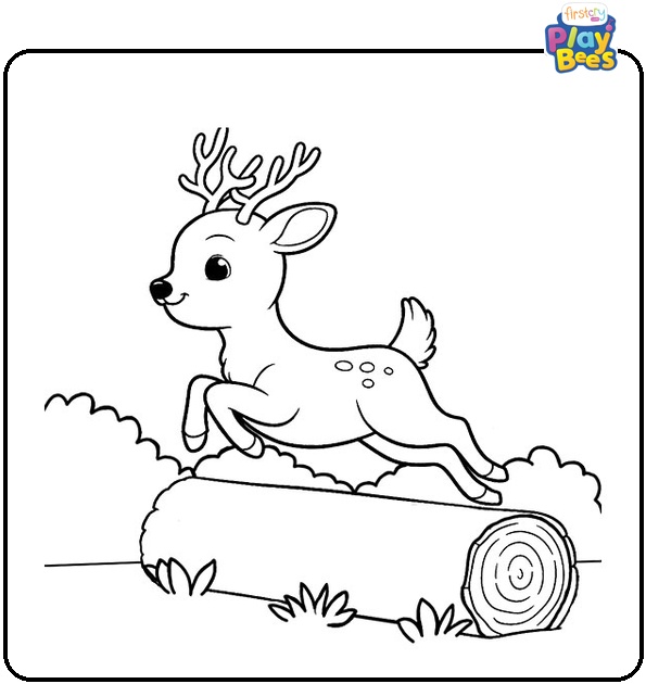 Deer Leaping Over a Log Coloring Page