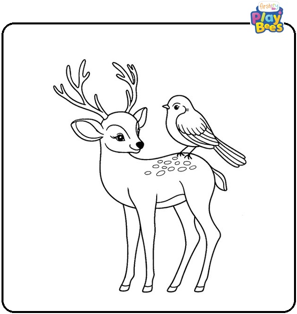 Deer with Bird Coloring Page