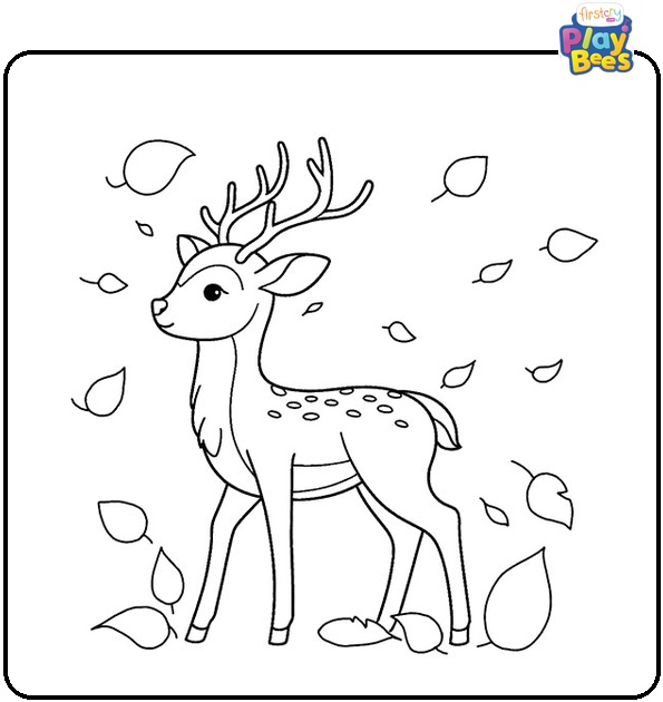 Deer with Falling Leaves Coloring Page