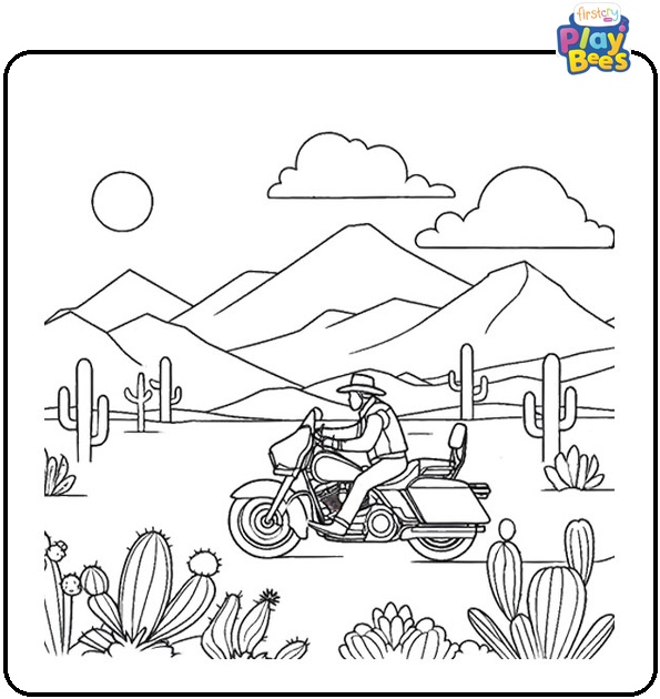 Desert Motorcycle Ride Coloring Page