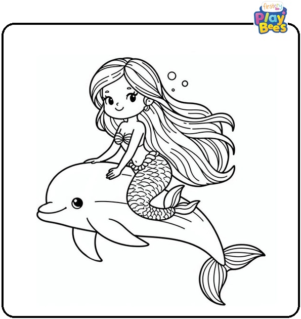 Dolphin and Mermaid Colouring Page
