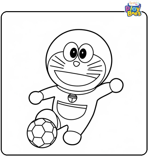 Doraemon Playing Soccer Coloring Page