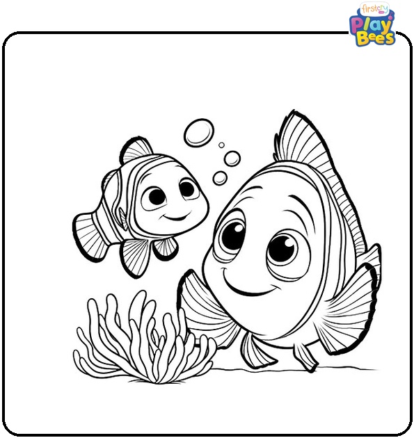 Dory and Marlin Swimming Coloring Page