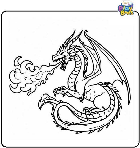 Dragon Breathing Fire Colouring Page