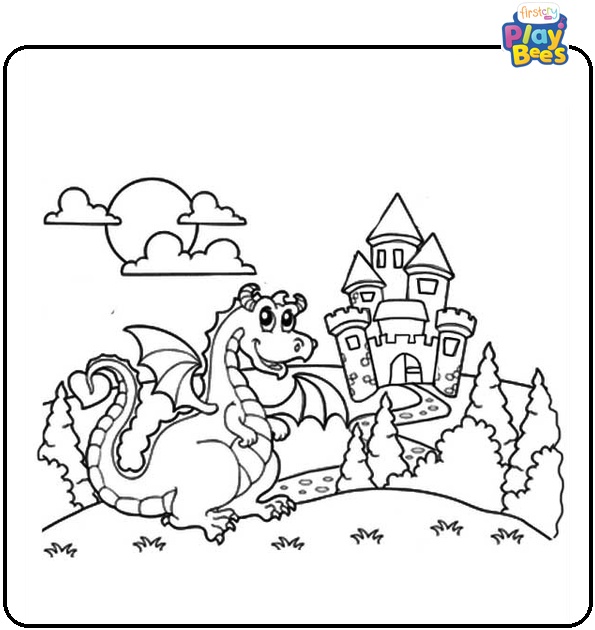 Dragon Castle Colouring Page
