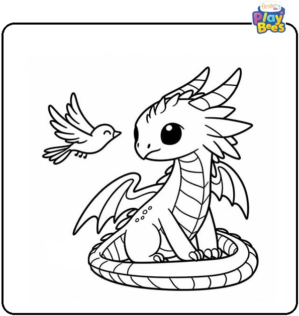Dragon and Bird Colouring Page