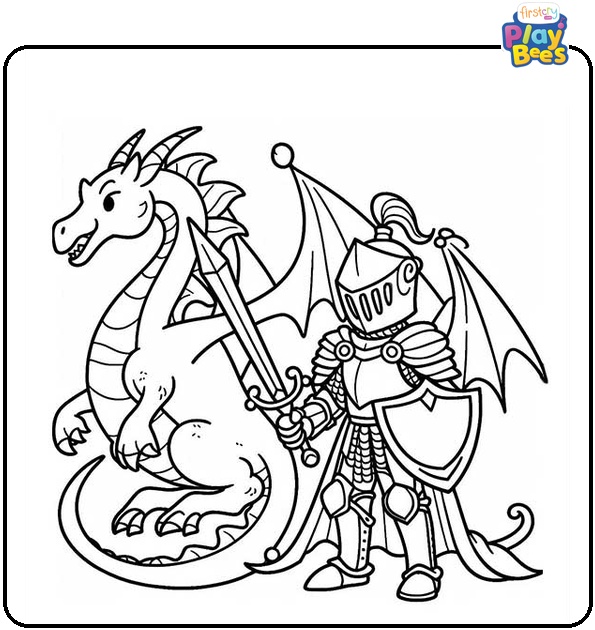 Dragon and Knight Colouring Page