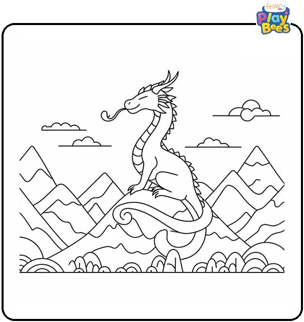 Dragon in Mountain Colouring Page