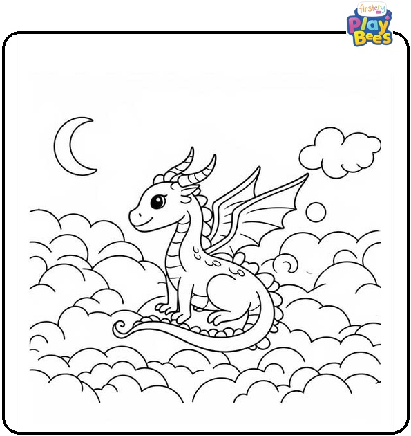 Dragon in the Clouds Colouring Page