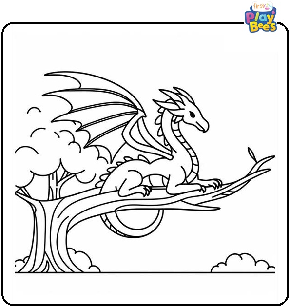 Dragon on a Tree Colouring Page