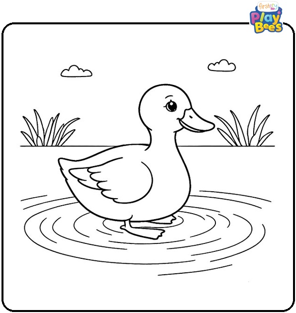 Duck in Pond Coloring Page