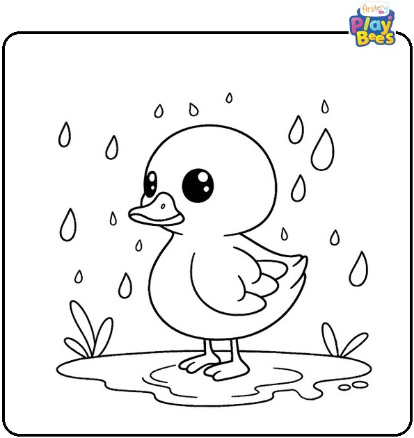 Duck in the Rain Coloring Page