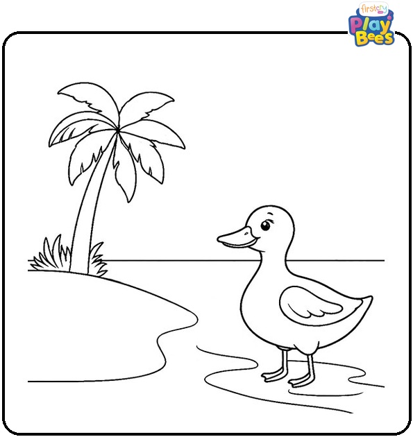 Duck on Beach Coloring Page