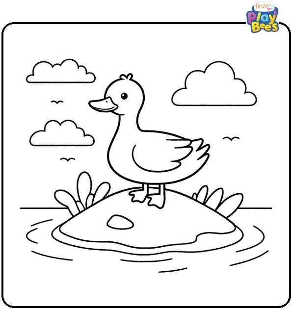 Duck on Island Coloring Page