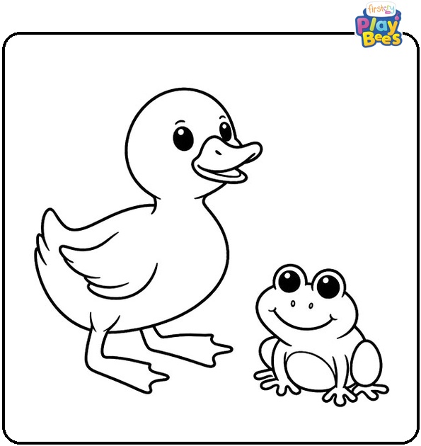 Duck with Frog Coloring Page