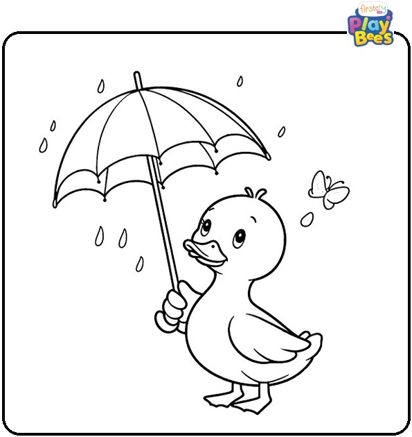 Duck with Umbrella Coloring Page