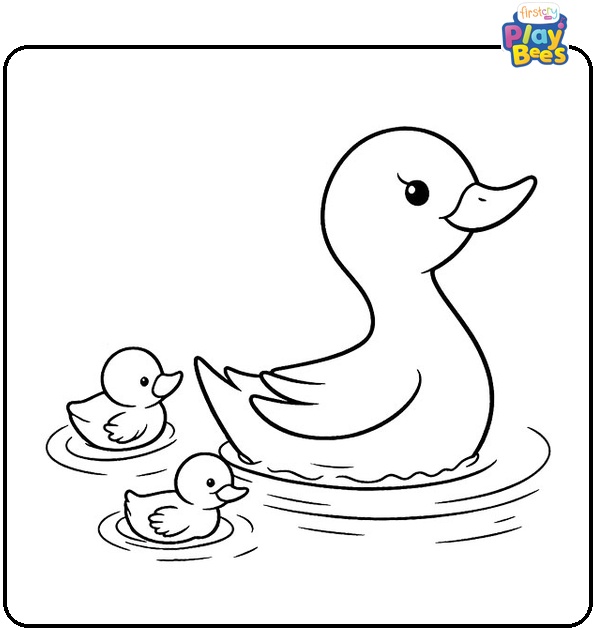 Ducklings Following Mom in the Pond Coloring Page
