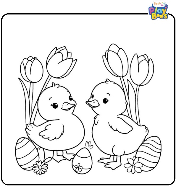 Easter-Themed Ducks Coloring Page