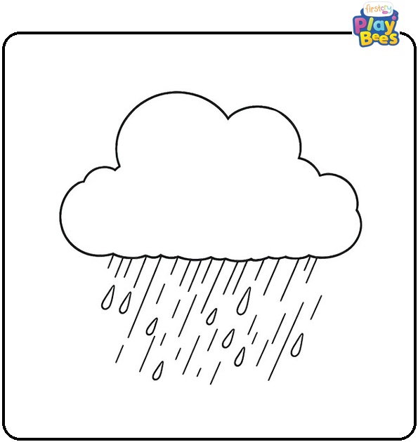 Easy Cloud With Rain Coloring Page