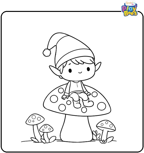Elf on a Mushroom Coloring Page