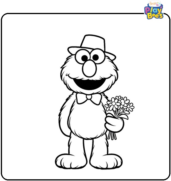 Elmo Holding A Bouquet Coloring Page