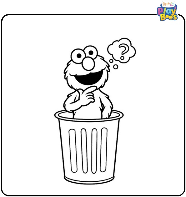 Elmo Inside the Dustbin and Thinking Coloring Page