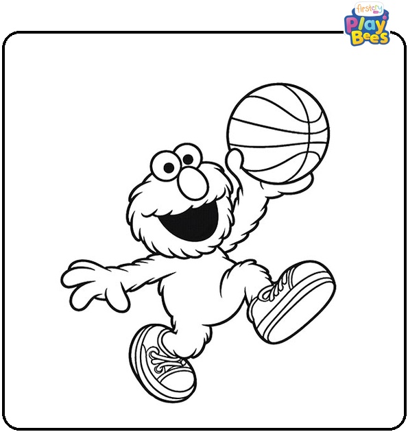 Elmo Playing Basketball Coloring Page