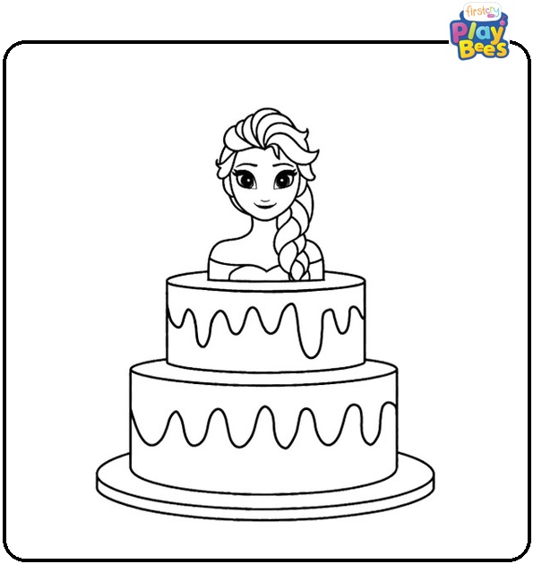 Elsa Cake Coloring Page