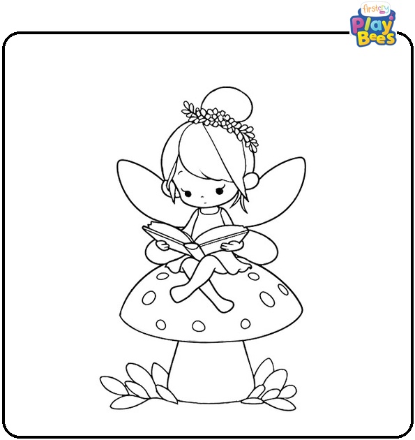 Fairy Reading on a Mushroom Coloring Page