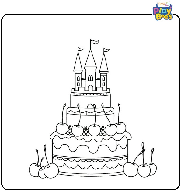 Fairy Tale Castle Cake Coloring Page