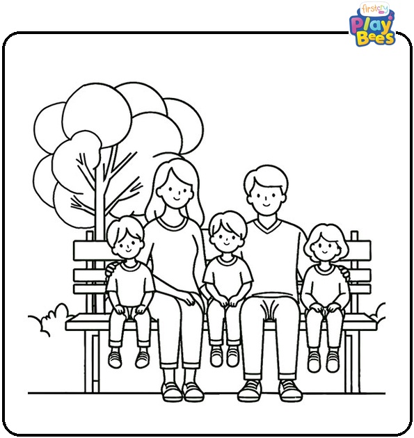 Family At Park Coloring Page