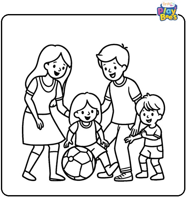 Family Playing Ball Coloring Page