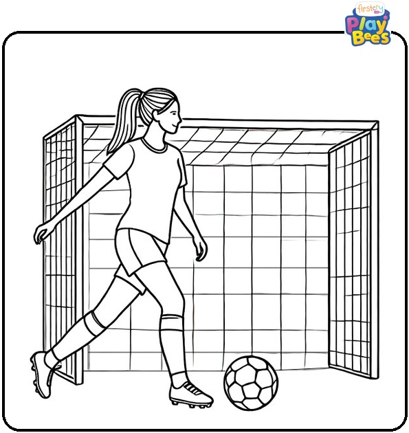 Female Soccer Player In Front of Goal Coloring Page