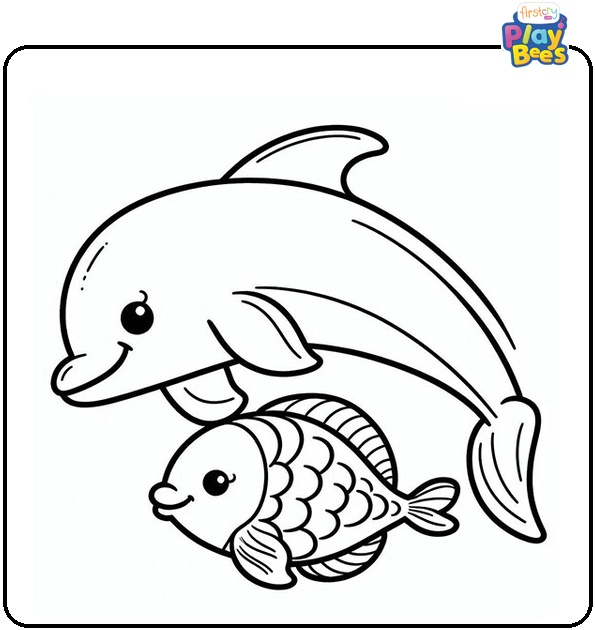Fish and a Dolphin Coloring Page Fish and a Dolphin Coloring Page