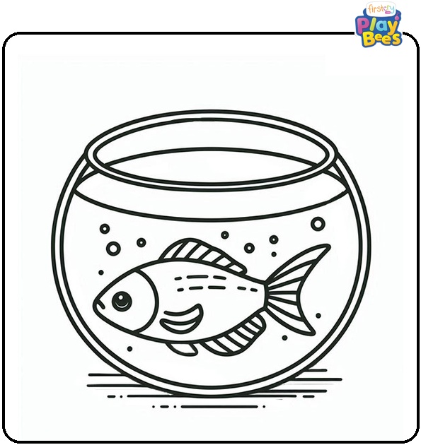 Fish in Bowl Coloring Page Fish in Bowl Coloring Page