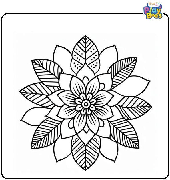 Flower and Leaf Rangoli Coloring Page
