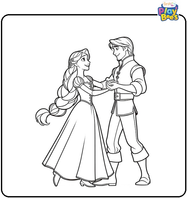 Flynn and Rapunzel are Dancing Coloring Page Flynn and Rapunzel are Dancing Coloring Page
