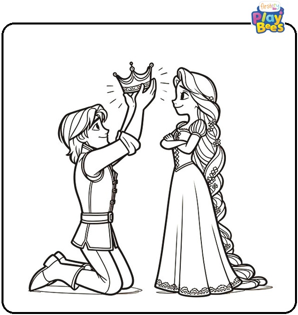 Flynn Gives Rapunzel a Crown Coloring Page Flynn Gives Rapunzel a Crown Coloring Page