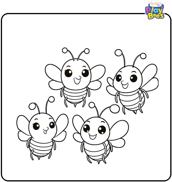 Four Funny Bees Coloring Page