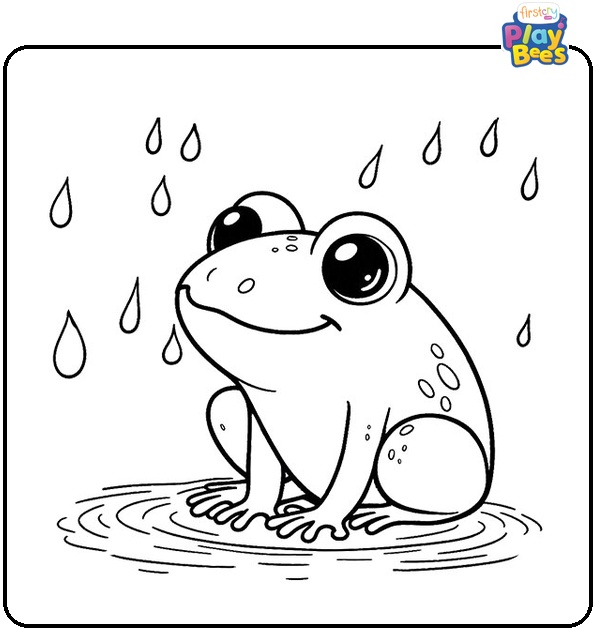 Frog in the Pond on a Rainy Day Coloring Page