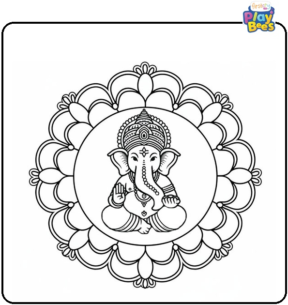 Ganesh Rangoli Coloring Page