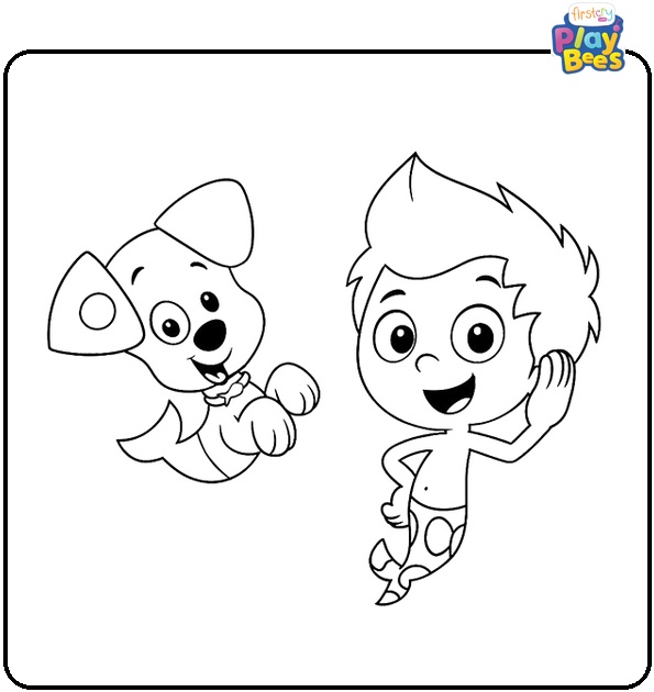 Gil with a puppy from Bubble Guppies Coloring Page Gil with a puppy from Bubble Guppies Coloring Page