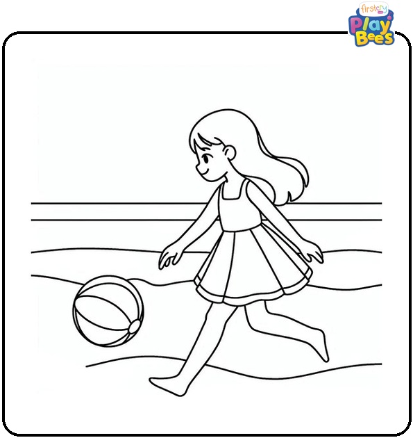 Girl Playing Beach Ball Coloring Page