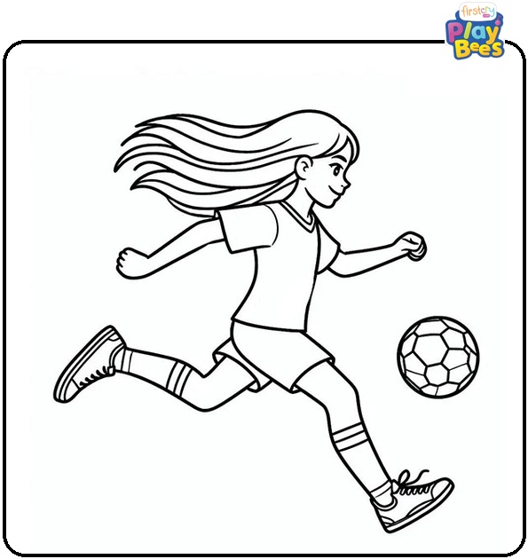 Girl Running With Soccer Ball Coloring Page