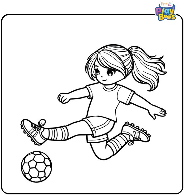 Girl Soccer Player Kicking Ball Coloring Page