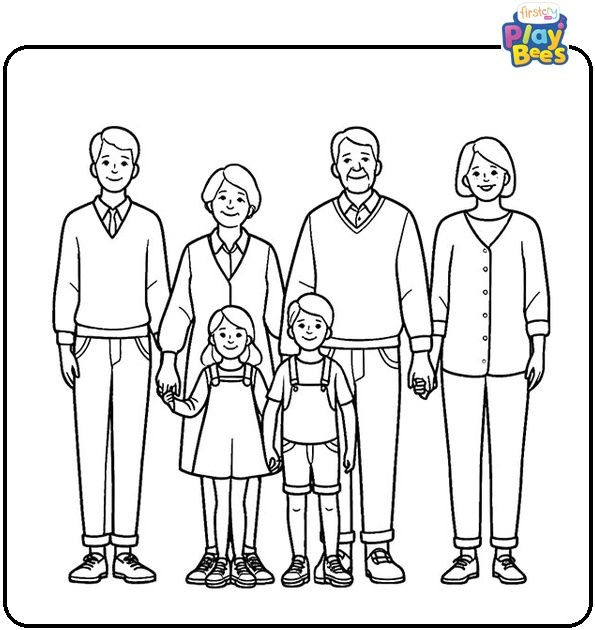 Grandparents Parents Children Coloring Page