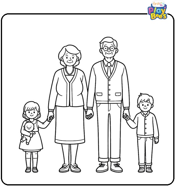 Grandparents With Grandchildren Coloring Page