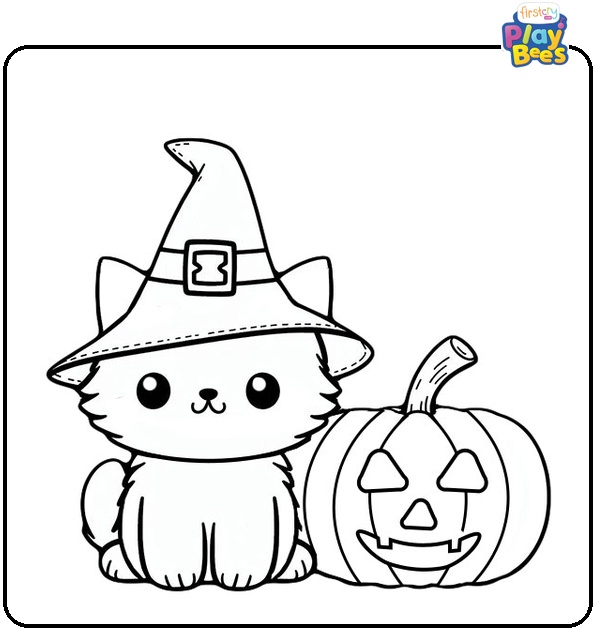 Halloween Kitten Colouring Page
