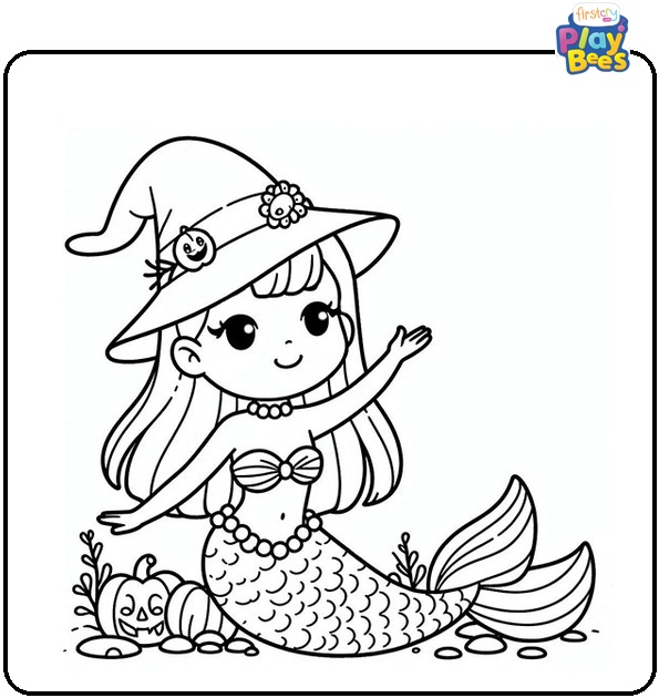 Halloween Mermaid Colouring Page